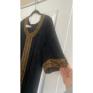 Brilliante by J.A. Vintage Beaded Shift Dress Womens L Black Gold Evening Silk L thumbnail 6