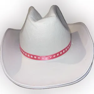 NWT‎ White Cowboy Hat with Pink Star Trim Western Festival Hat thumbnail 1