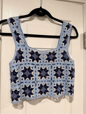 NWT FCT With Love Size S Blue Crochet Granny Square Tank Top Cropped Vest Boho thumbnail 7