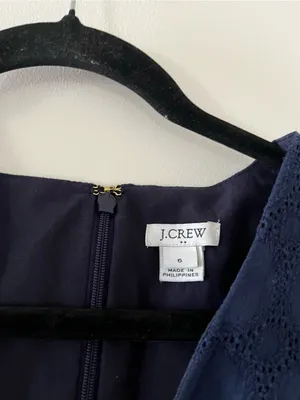 J Crew Navy Blue Eyelet Lace V Neck Mini Dress 6 Office Business Casual Preppy thumbnail 2