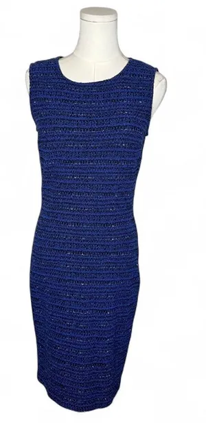 St John Collection Tweed Knit Sleeveless Dress Career Professional in Royal Blue thumbnail 1