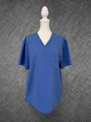 Mandala Blue V-Neck Medical Scrub Top Stretch Uniform Shirt Size Small thumbnail 2