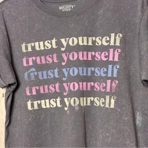 Mighty Fine Short Sleeve Distressed Graphic Tee with Trust Yourself Print Sz S thumbnail 4