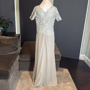 Women’s Full Length Gray Chiffon & Lace Appliqué Formal Dress Zip Back Size 10 thumbnail 5