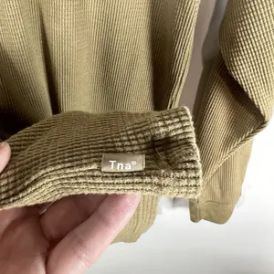 Aritzia‎ Tna Long Sleeve Waffle Knit Thermal Tan Hooded Shirt Women's Small thumbnail 10