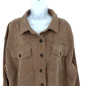 Ci Sono Corduroy Collection Womens Long‎ Sleeve Button Up Shirt Jacket Brown XL thumbnail 2