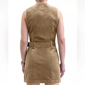 Rewash Womens Full Zip Belted Brown Dress Removable Belt, Flap Patch Pockets S thumbnail 4
