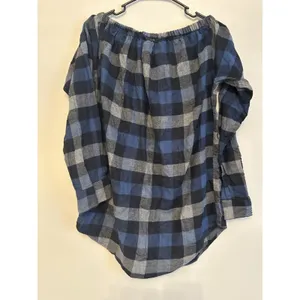 NWT S/M Urban‎ Renewal Blue Plaid Off The Shoulder Button Front Flannel Top thumbnail 6