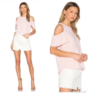 AMANDA UPRICHARD Cold Shoulder Blouse Top Short Flutter Sleeve Light Pink XS‎ thumbnail 12