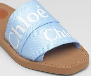 🆕 Chloe | Woody Flat Mule Slides Sandal Light Blue 36 NIB thumbnail 1