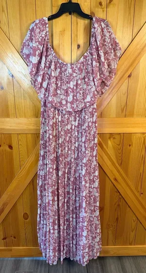 Premier Amour Pink Floral Off-the-Shoulder Pleated Maxi Dress NWT Size 18 (7675) thumbnail 1