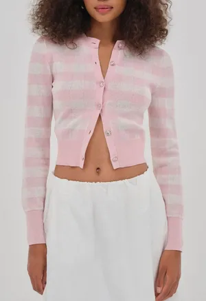 For Love & Lemons Cardigan striped knit womens Pink Cream (small) lightweight thumbnail 1
