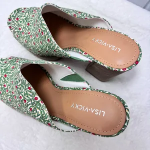 NWT Lisa Vicky Joy Green Botanical Print Platform Mule Clog Heels Size 9 thumbnail 9