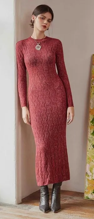 NWT Cider Burgundy Long Sleeve Knit Maxi Dress Size Medium thumbnail 1