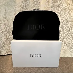 Christian Dior 2024 Black Velvety ‘DIOR’ Monogram Pouch Clutch Bag, NIB thumbnail 1