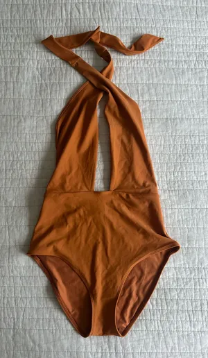 Aerie One Piece Burnt Orange Halter Swim Suit thumbnail 1