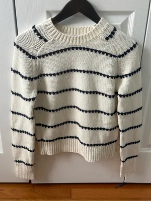 Madewell Textured Cotton Crewneck Sweater in Bright Ivory Navy Stripe thumbnail 2