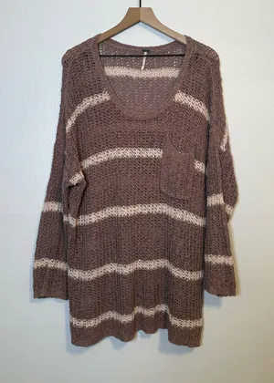 Free People Greenwich Village striped knit sweater Oversized‎ Open Knit thumbnail 1