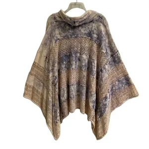 Free People Mama Crochet Marled Tie-dye French Terry Cowl Neck Poncho Large NEW‎ thumbnail 3