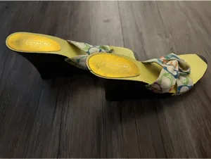 VTG Coach Y2K Wooden Wedge Sandals Sz 4 Hand Painted thumbnail 6