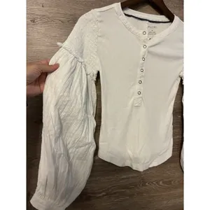 Pilcro Anthropologie White Ribbed Henley Top Smocked Balloon Sleeve Womens XS thumbnail 5