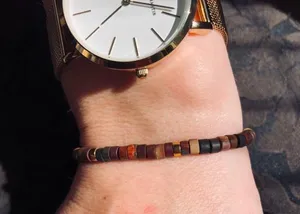 Unisex Healing Crystal Bracelet Handmade Beaded Rose Red Tiger’s Eye Stretch handmade thumbnail 4