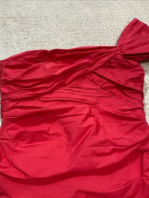 Zara Bright Red One-Shoulder Ruched Mini Dress Size S thumbnail 6