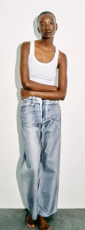 ZARA‎ Baggy Foil Coated Mid Rise Denim thumbnail 1
