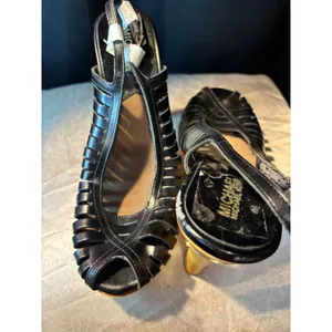 Michael Kors Black Leather Wood Platform Slingback Sandals Heels Size 10M thumbnail 8