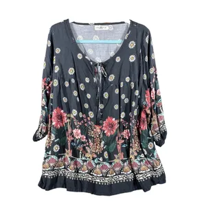 Natural Life Top Womens XL Maribel Mushroom Print Hippie Boho Black Floral Tunic thumbnail 14