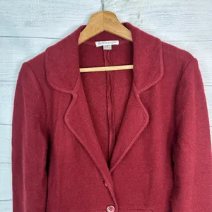 Pendleton Womens S Burgundy Lambs Wool Cardigan Blazer Jacket Classic Tailored thumbnail 3