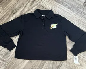 Star Wars Polo Shirt Mad Engine Long Sleeve Baby Yoda Collared Cropped Medium thumbnail 1