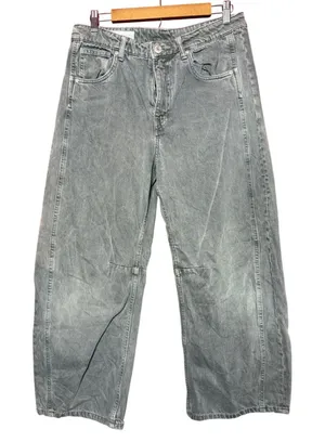 Zara‎ Barrel Jeans Women Size 6 Grey Wide Leg High Rise Faded Denim Pants thumbnail 1