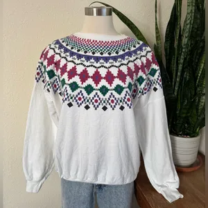 Vintage Southwestern Graphic Sweatshirt Pullover USA made geometric‎ medium White thumbnail 1