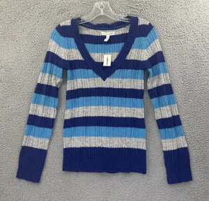 NWT Aeropostale Striped V Neck Knit‎ Sweater Angora Rabbit Retro Y2K Women Small thumbnail 1