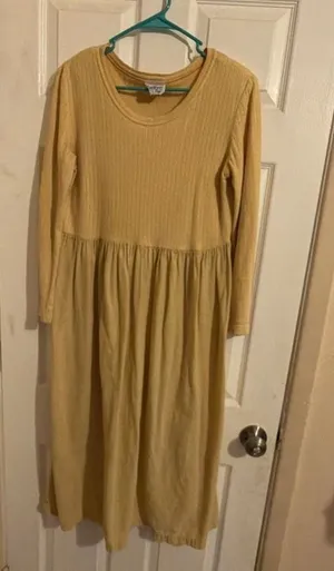 Bedford Fair Vintage Yellow Long Sleeve Ribbed Knit Bodice Maxi Dress thumbnail 1