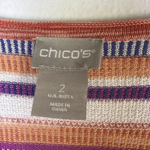 Chico's 2 Multi Color Striped Sweater Top large Linen blend Orange fall festival thumbnail 4
