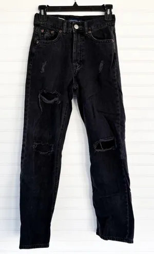 Aeropostale 90s Baggy Jeans Size 000 REG Washed Black Distressed Button Fly thumbnail 1