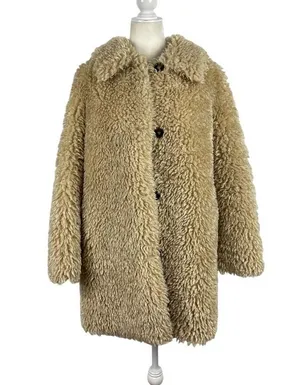 Zara Faux Fur Long Teddy Sherpa Jacket Coat Natural Beige Size Small 8490/241 thumbnail 2