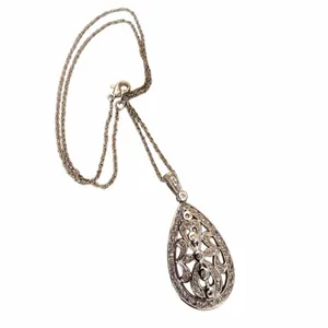 Clear Stone Teardrop Filigree Pendant Necklace thumbnail 6