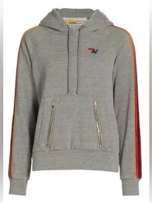 Aviator Nation Velvet Stripe Pullover Hoodie grey size XL thumbnail 1