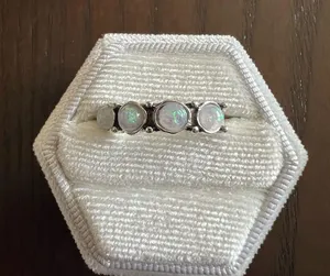 Gorgeous Stainless Steel Silver Band with Iridescent Gemstone Size 7 thumbnail 2