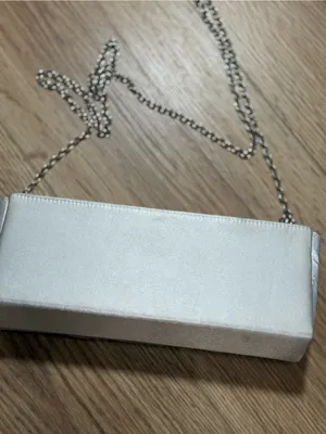 Gunne Sax Silver Satin Evening Clutch‎ with Rhinestone Chain thumbnail 5