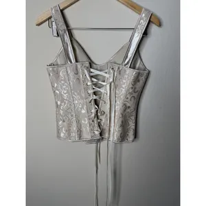 Cream Lace‎ Up Side Zip Corset Tank Strap Coquette Cottage Women's Size M thumbnail 3