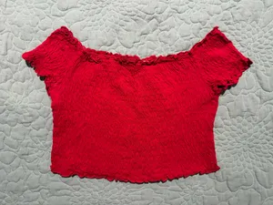 H&M Red Off-The-Shoulder Top thumbnail 1