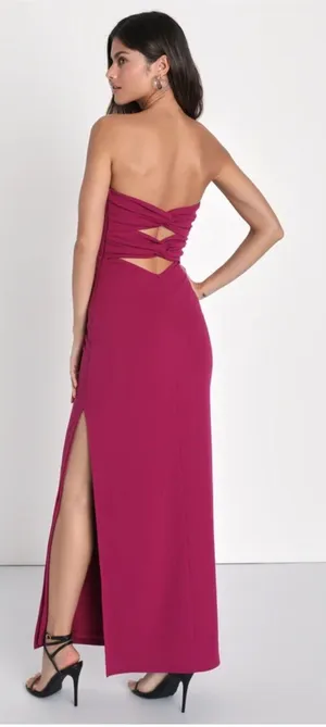 Lulu’s Magenta Strapless Knotted Maxi Dress thumbnail 2