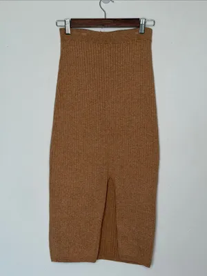 Free People Skyline Rib Knit Sweater Midi Skirt Brown Front Slit Small thumbnail 2