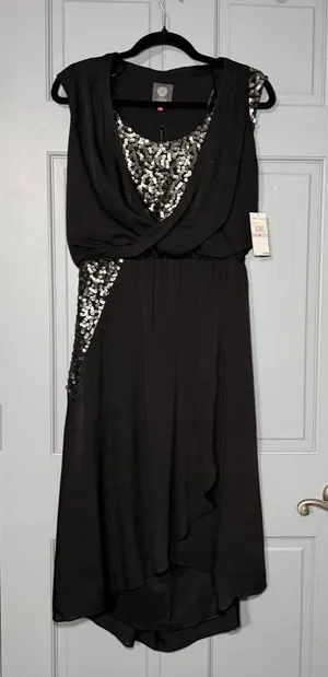 Vince Camuto Black High-Low Dress with Silver Sequin Accents thumbnail 1