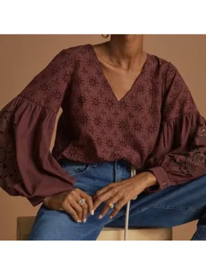 Anthropologie Eyelet Embroidered Boho Blouse Top in Small thumbnail 2