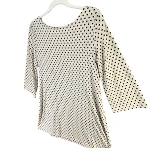 Grayson Polka Dot Tunic Top Womens S Cream‎ Black 3/4 Sleeve Stretch Minimalist thumbnail 3